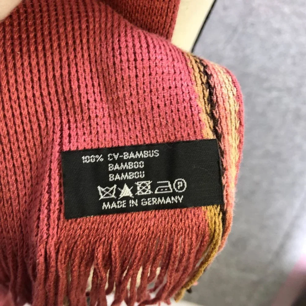 V. Fraas Germany 100% Bamboo Fringe Rectangle Scarf Pink Raspberry Stripe Womens